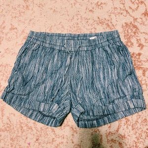 Blue linen blend drawstring stripe shorts